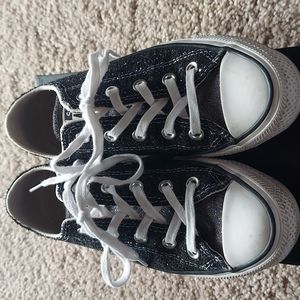 CONVERSE BLACK SILVER GLITTER SNEAKERS SIZE 6 LOW TOP